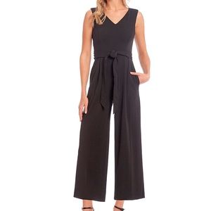 Sleeveless V-Neck Tie Waist Jumpsuit